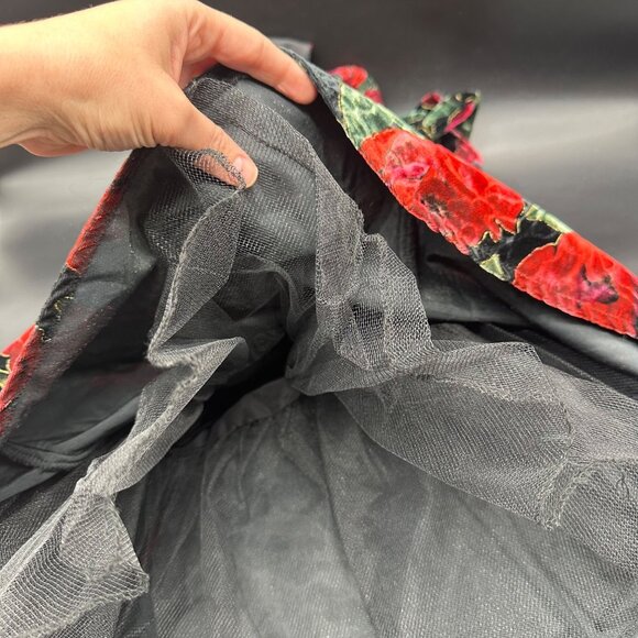 Vintage Velvet Floral Halter Dress Y2K Rampage USA Size 5 Black Red Formal Party - Picture 6 of 8